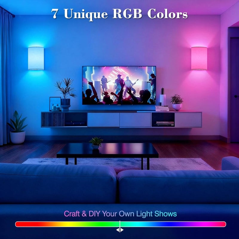 Yunaking Battery Operated Wall Sconce Set of Two: 10000mAh Wireless Wall Light with Rechargeable Magnetic Bulb - Dimmable Wall Lamp with 7 RGB Colors - Linen Shade Sconces with Remote for Bedroom Living Room - Image 4